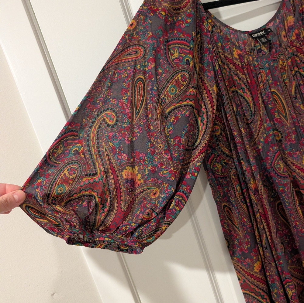 DKNY Silk Paisley Tiered Maxi Dress (Missing Inner Slip) - Picture 4 of 11